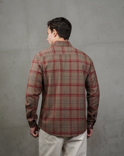Caffee with Red Lines Cotton Checkered Shirt