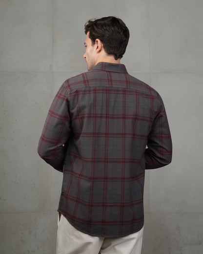 Dark Grey with Burgundy Lines Cotton Checkered Shirt