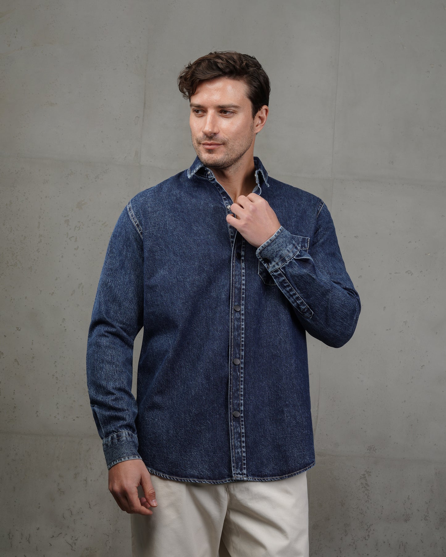 Medium Blue Plain Denim Shirt