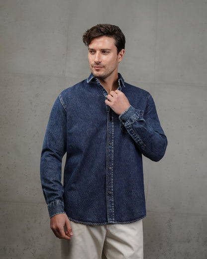 Medium Blue Plain Denim Shirt