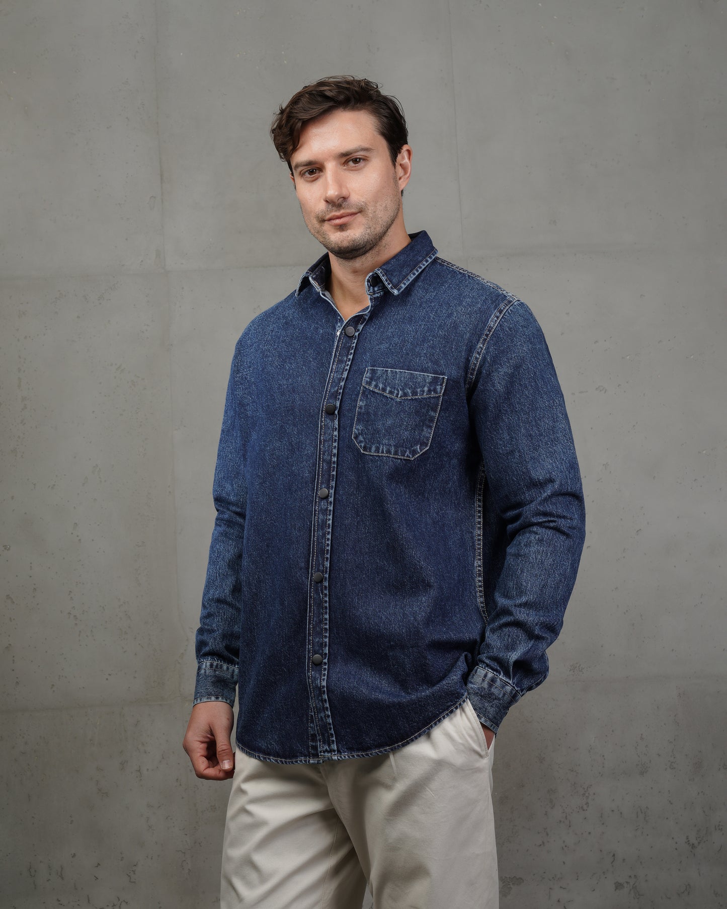 Medium Blue Plain Denim Shirt