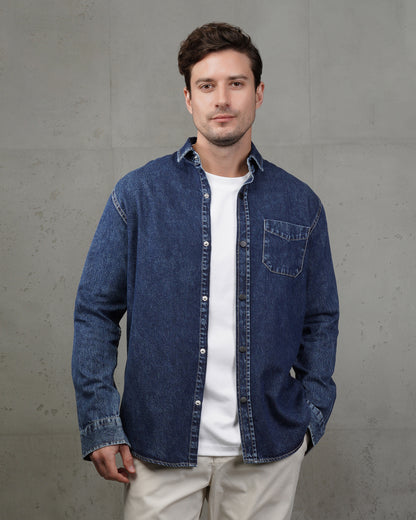 Medium Blue Plain Denim Shirt
