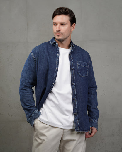 Medium Blue Plain Denim Shirt