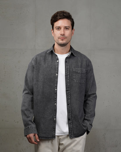 Dark Grey Plain Denim Shirt