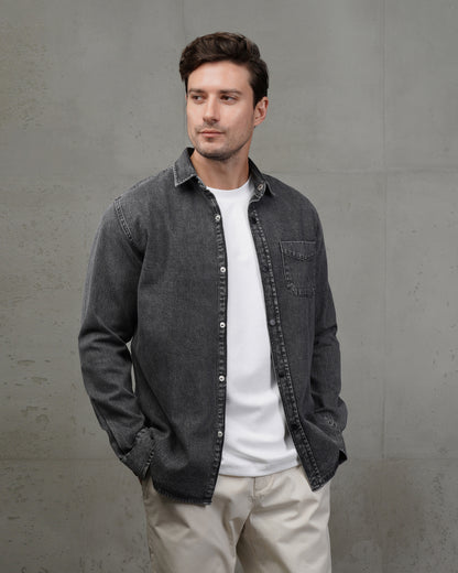 Dark Grey Plain Denim Shirt