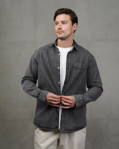 Dark Grey Plain Denim Shirt