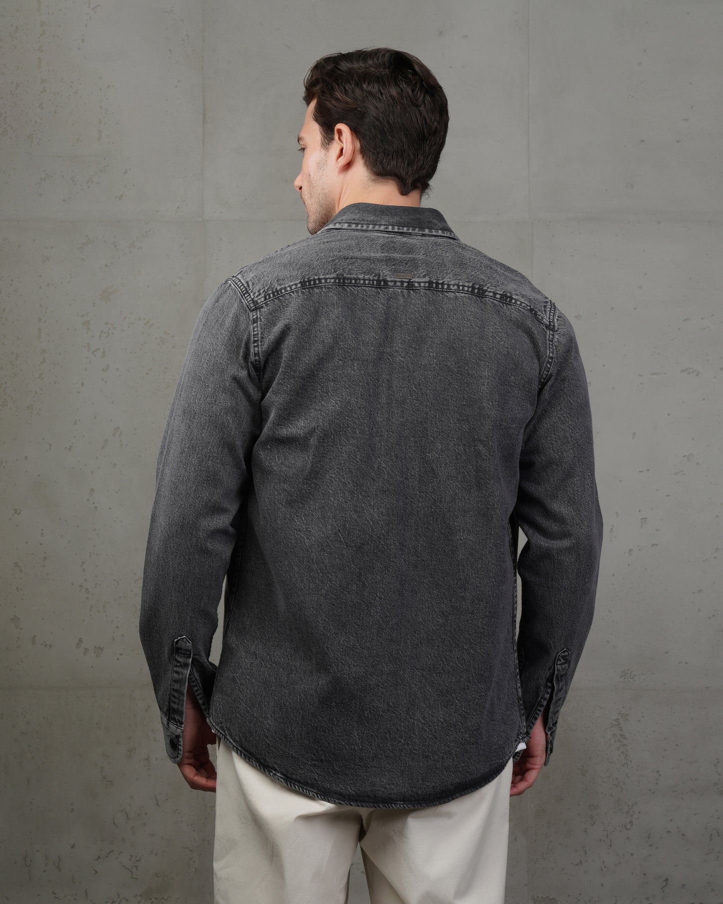 Dark Grey Plain Denim Shirt