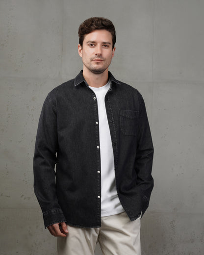 Black Plain Denim Shirt