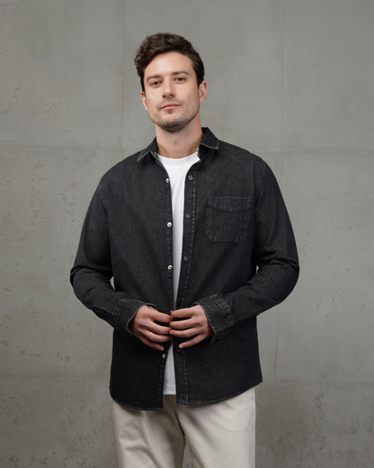 Black Plain Denim Shirt