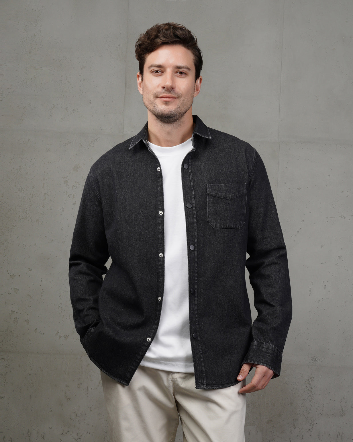Black Plain Denim Shirt