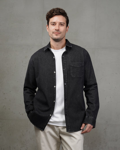 Black Plain Denim Shirt