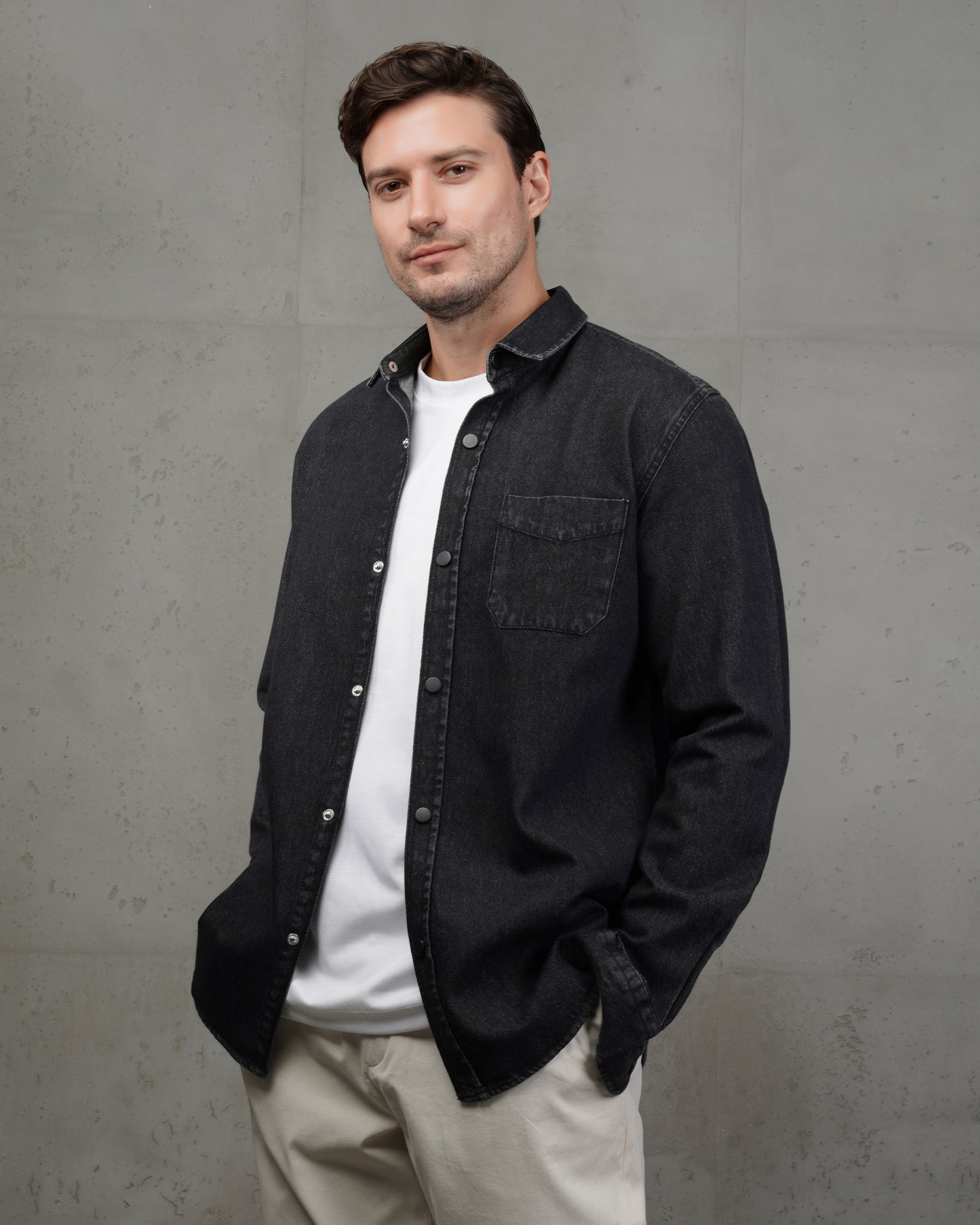 Black Plain Denim Shirt
