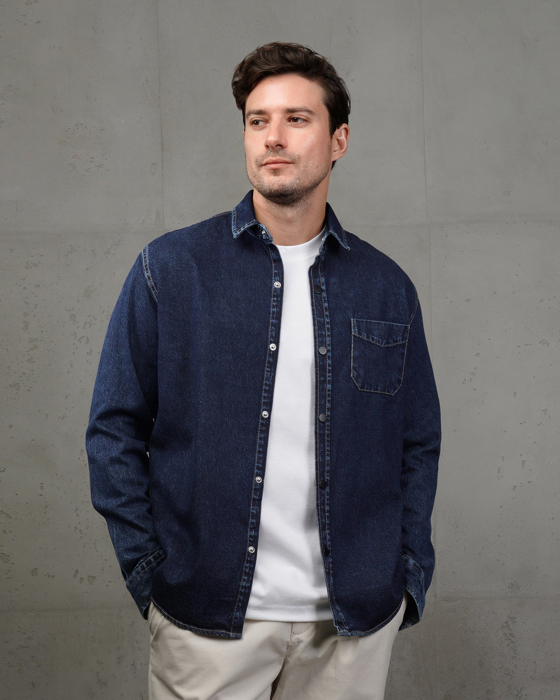 Blue Black Plain Denim Shirt