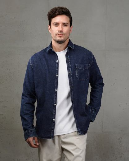 Blue Black Plain Denim Shirt