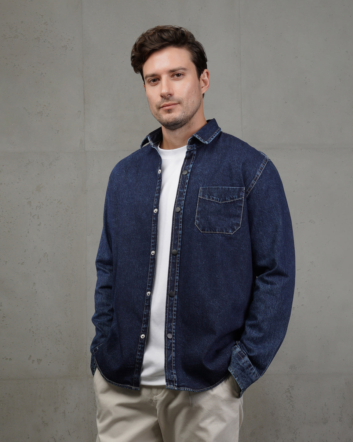 Blue Black Plain Denim Shirt