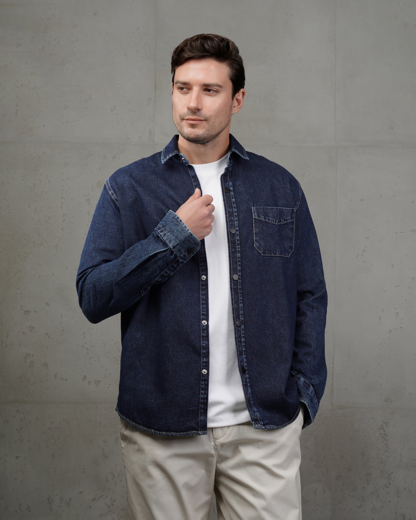 Blue Black Plain Denim Shirt