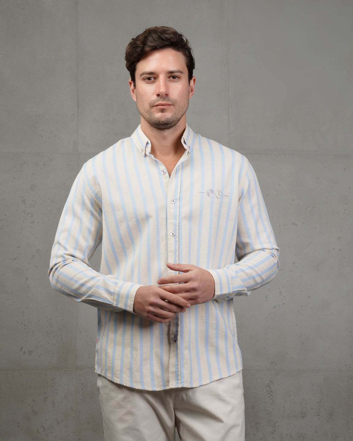 Men’s Baby Blue & Beige Striped Cotton Shirt