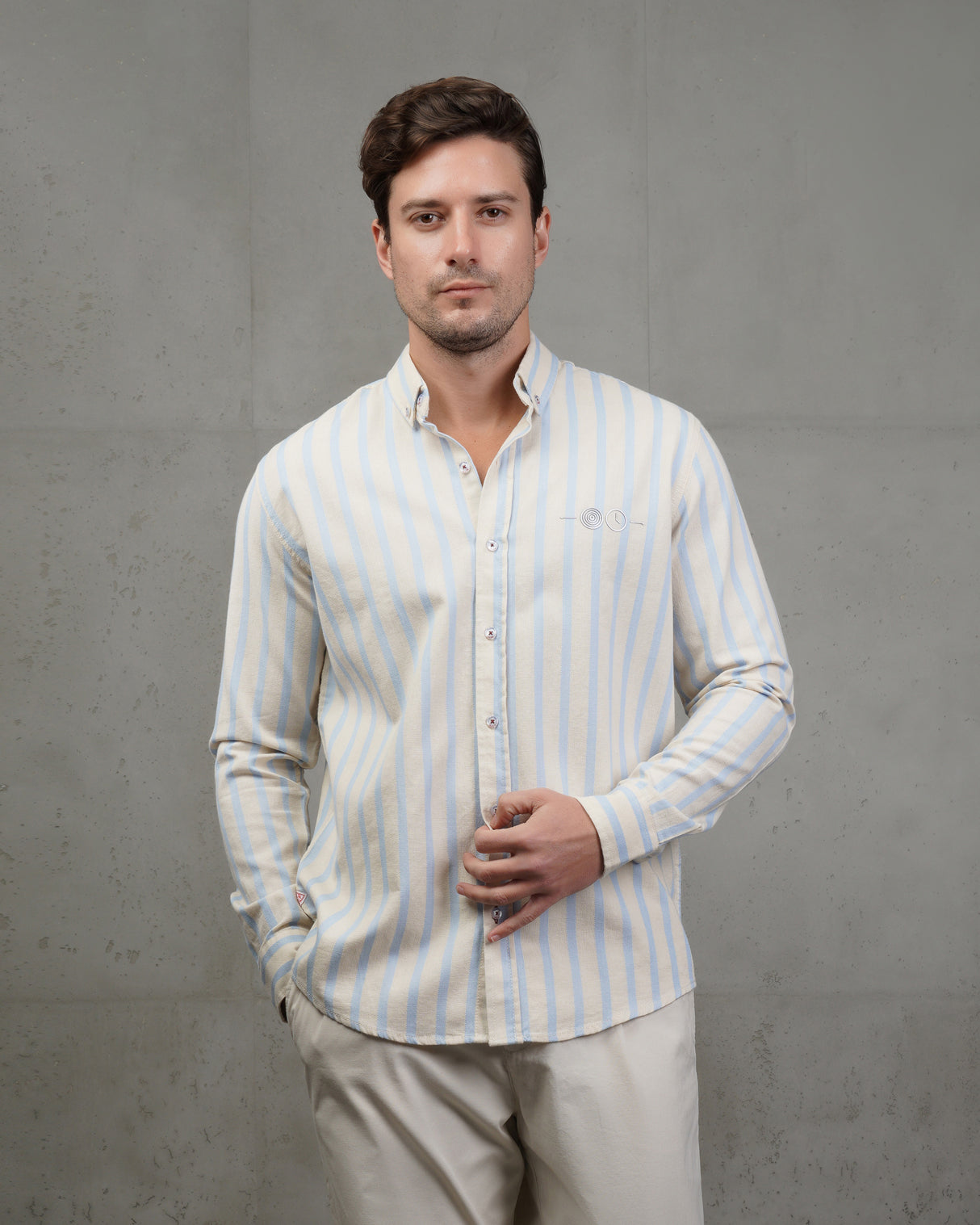 Men’s Baby Blue & Beige Striped Cotton Shirt