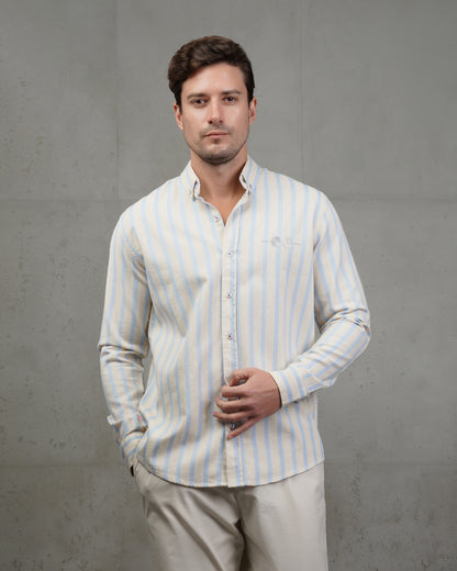 Men’s Baby Blue & Beige Striped Cotton Shirt