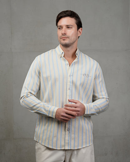 Men’s Baby Blue & Beige Striped Cotton Shirt