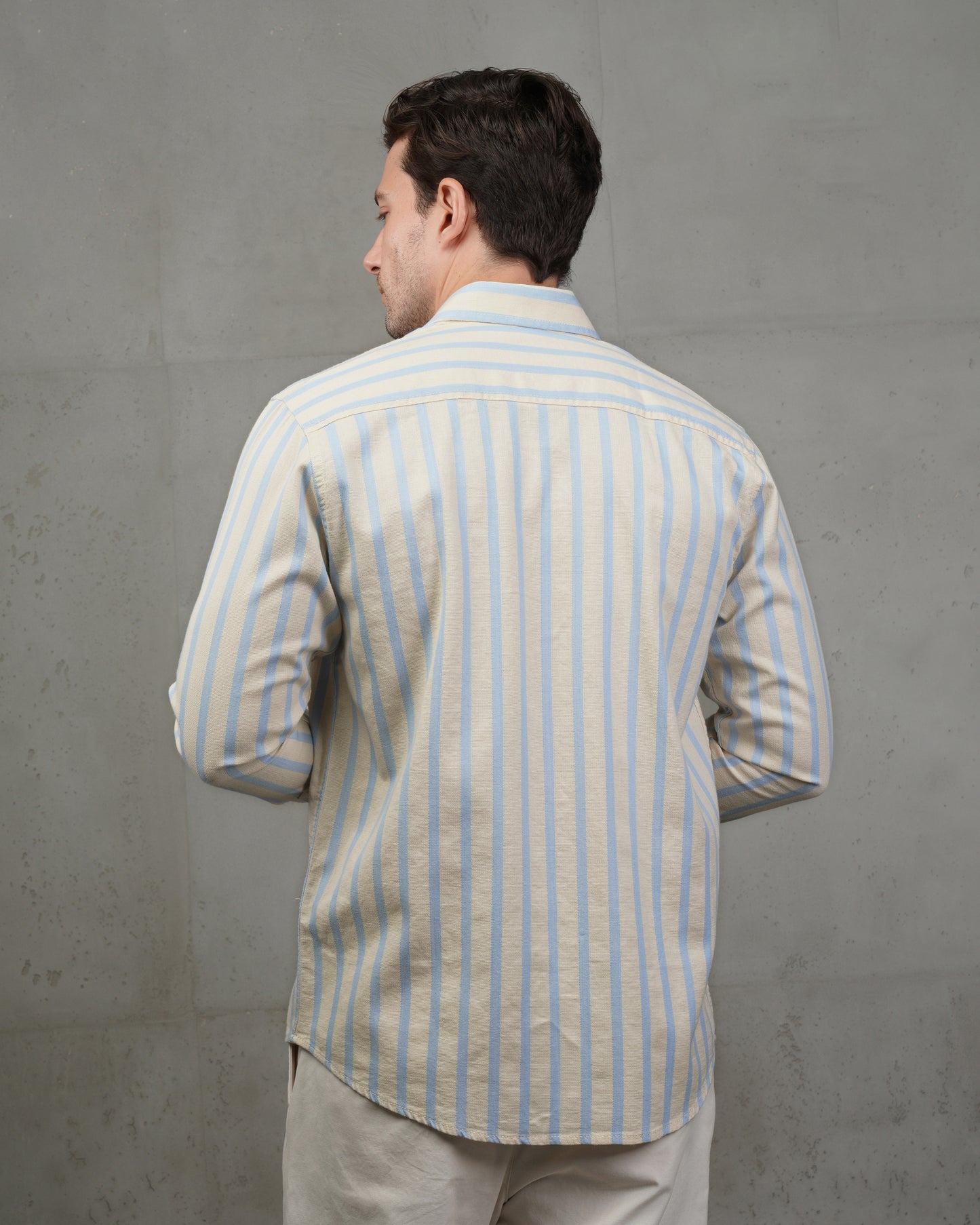 Men’s Baby Blue & Beige Striped Cotton Shirt