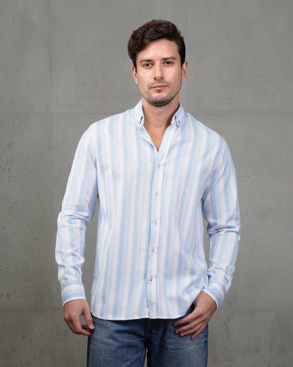 Baby Blue Casual Striped Cotton Shirt