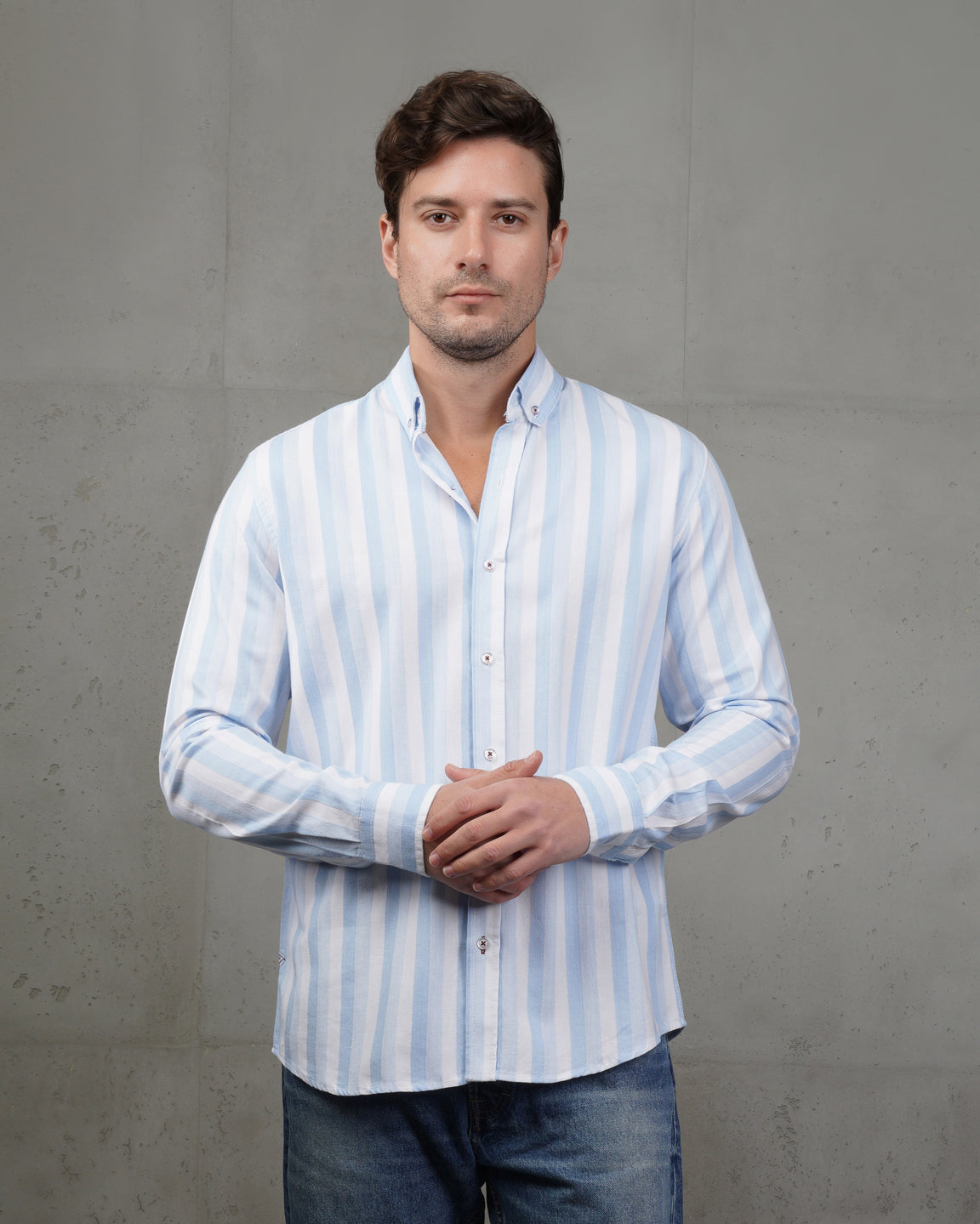 Baby Blue Casual Striped Cotton Shirt