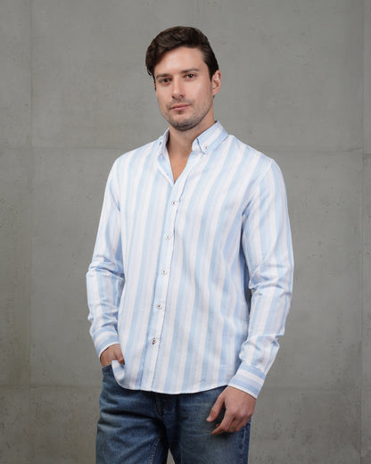 Baby Blue Casual Striped Cotton Shirt