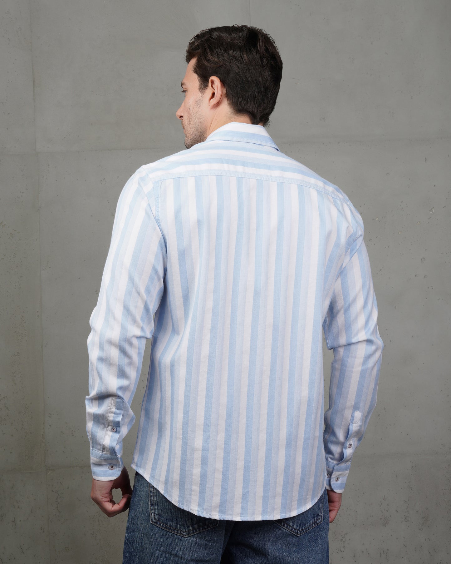 Baby Blue Casual Striped Cotton Shirt