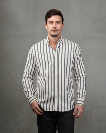 Men’s Grey & Beige Striped Cotton Shirt (Big Size)
