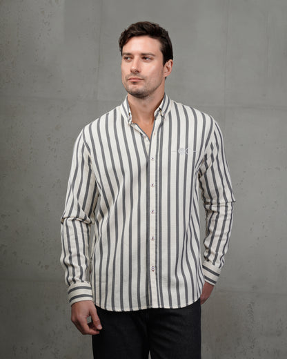 Men’s Grey & Beige Striped Cotton Shirt (Big Size)
