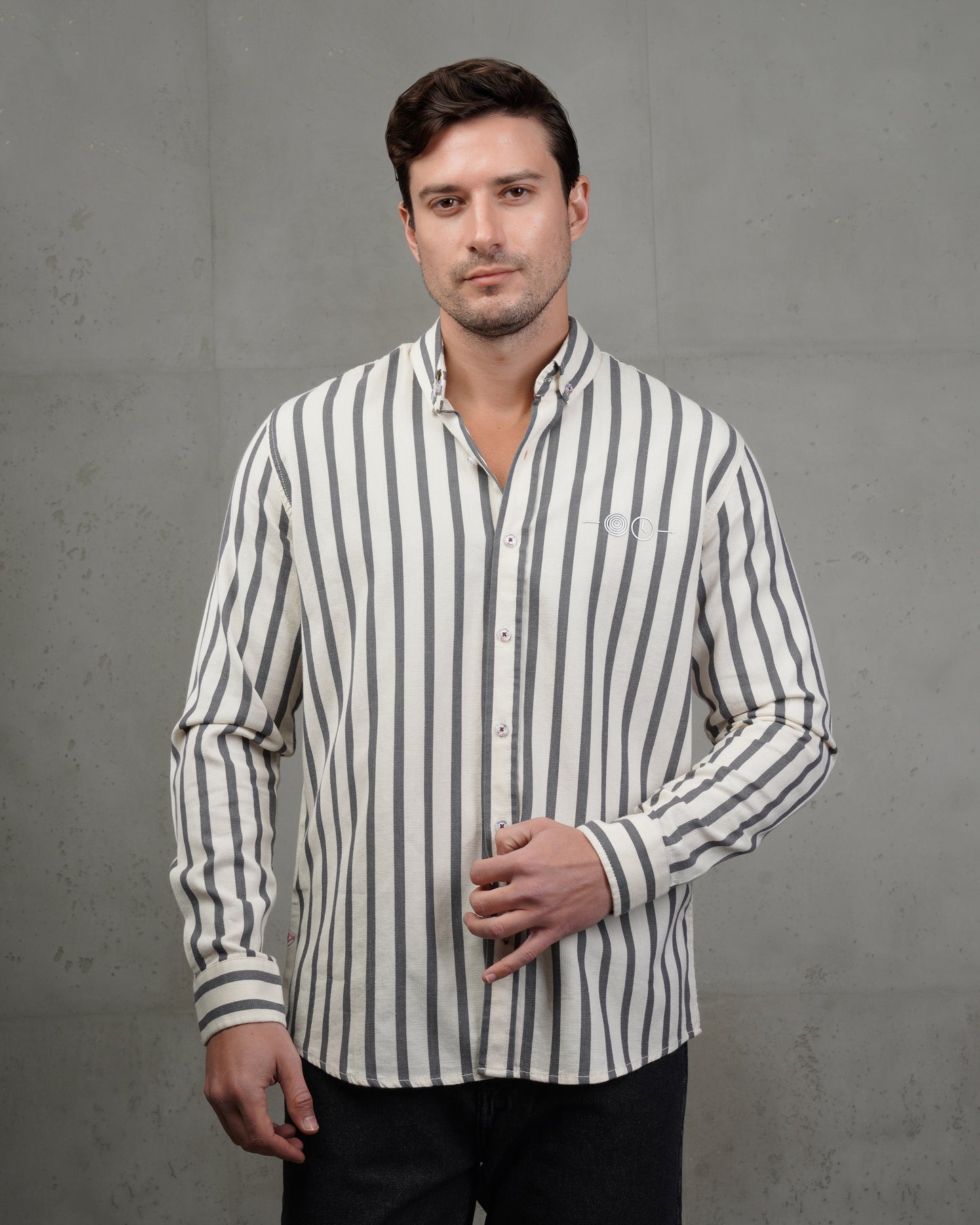 Men’s Grey & Beige Striped Cotton Shirt