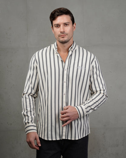 Men’s Grey & Beige Striped Cotton Shirt