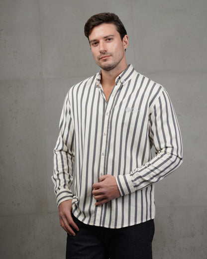 Men’s Grey & Beige Striped Cotton Shirt (Big Size)