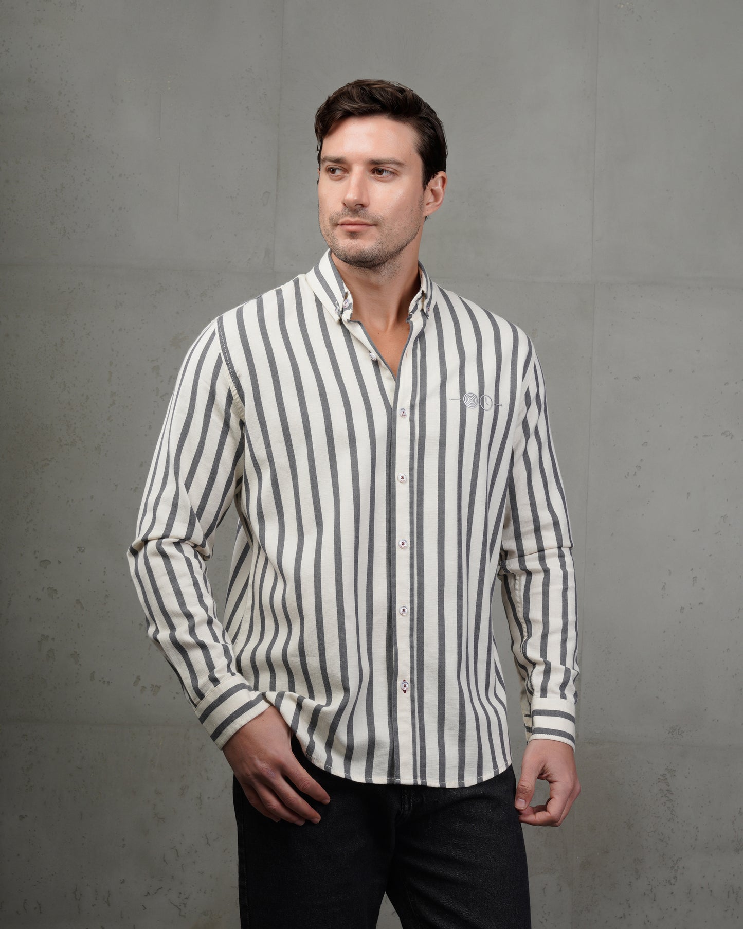 Men’s Grey & Beige Striped Cotton Shirt