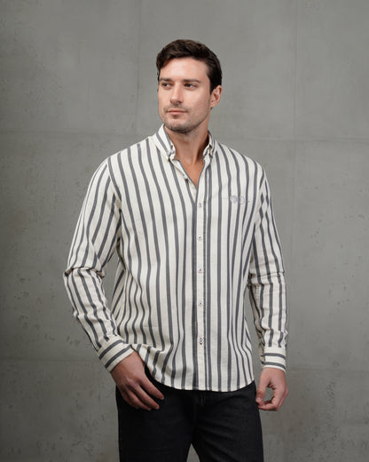 Men’s Grey & Beige Striped Cotton Shirt
