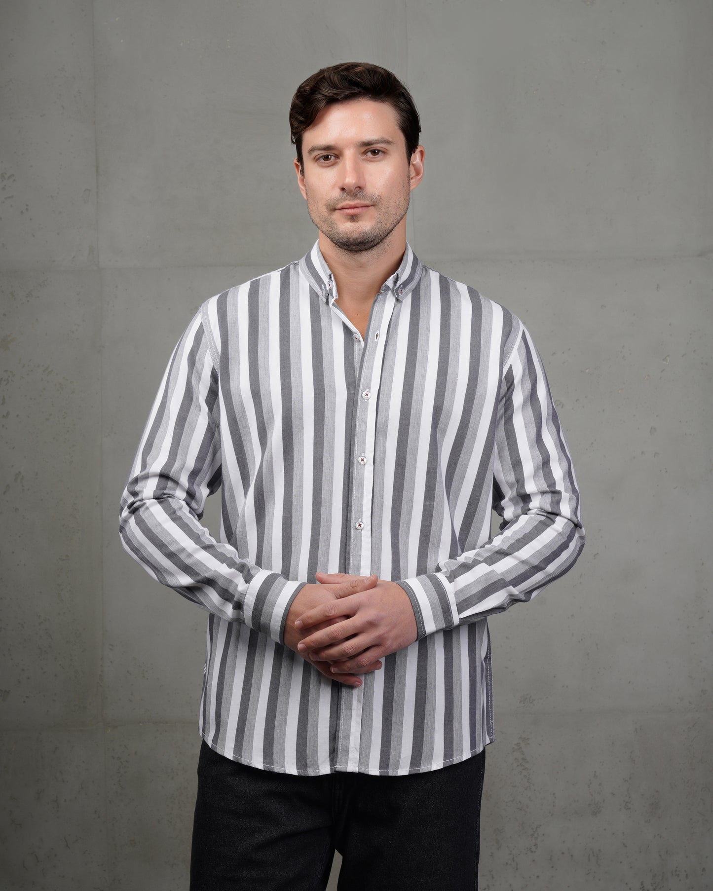 Grey Casual Striped Cotton Shirt (Big Size)