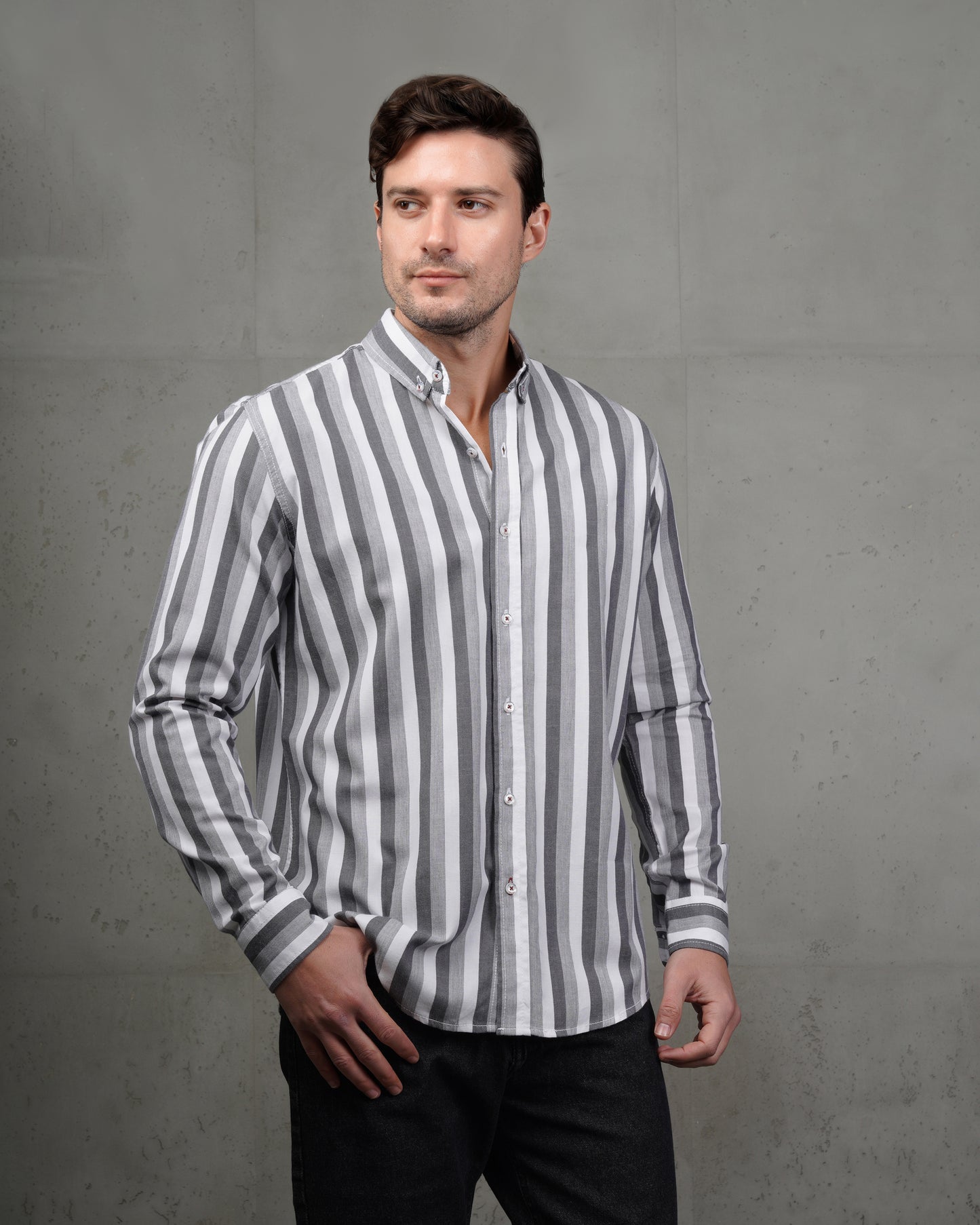 Grey Casual Striped Cotton Shirt
