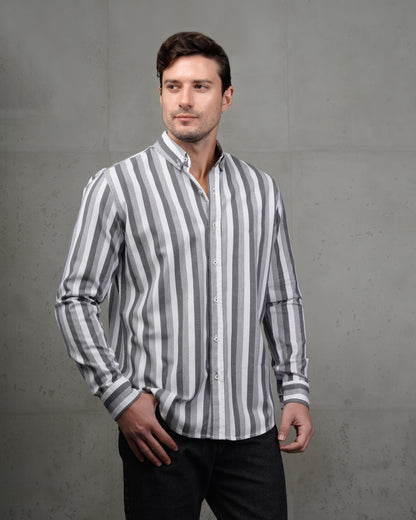 Grey Casual Striped Cotton Shirt