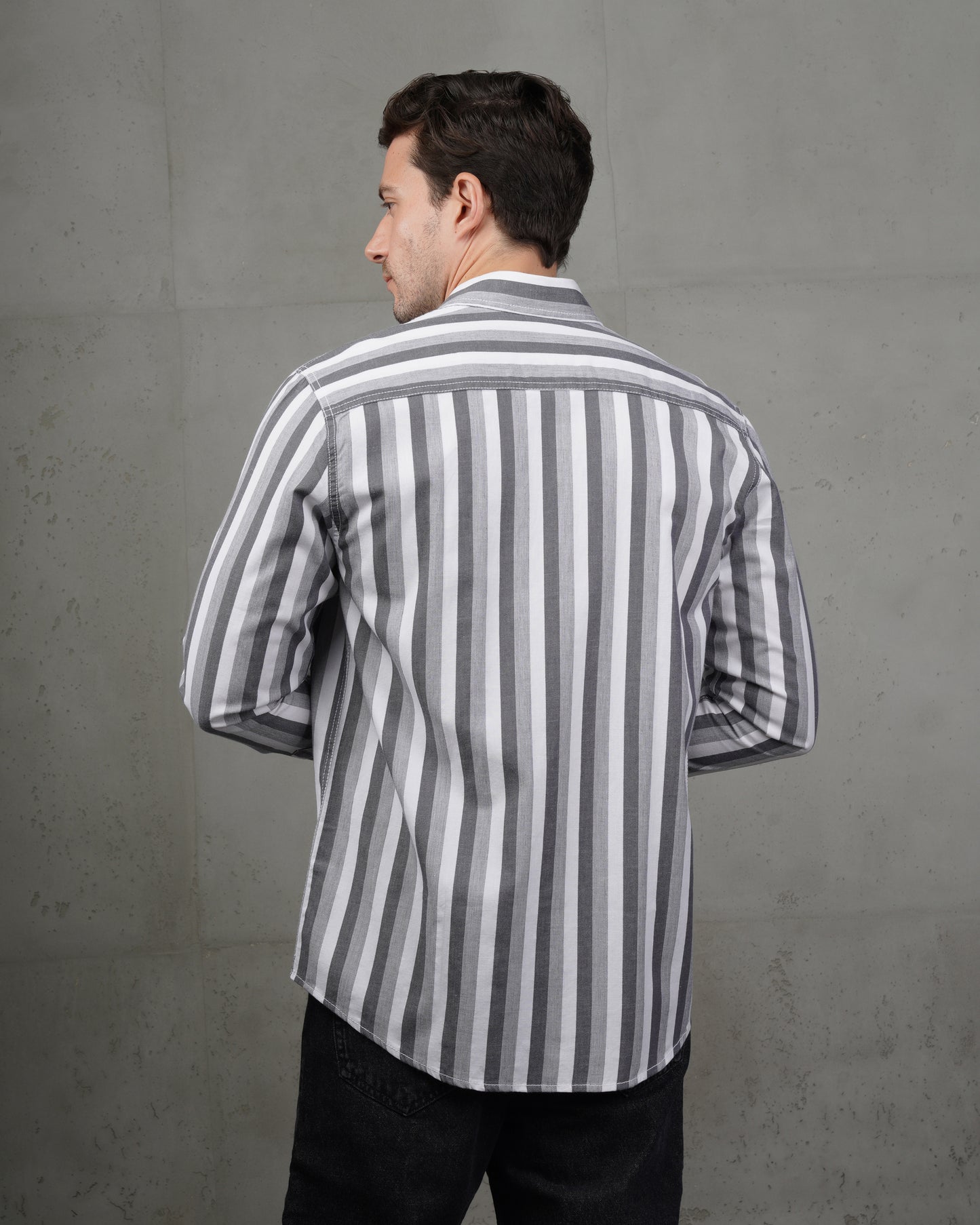 Grey Casual Striped Cotton Shirt