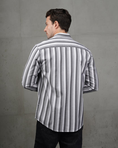 Grey Casual Striped Cotton Shirt