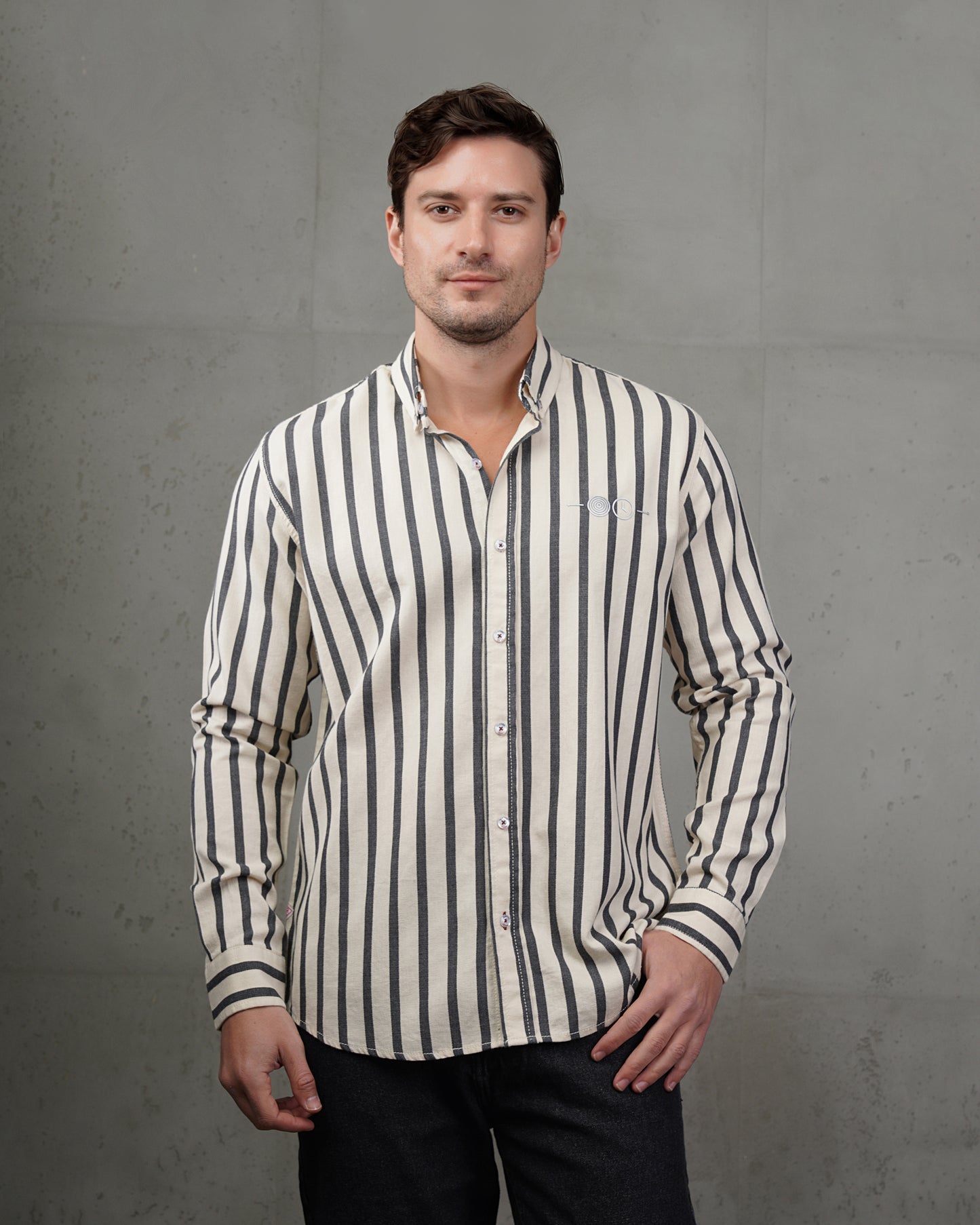 Men’s Black & Beige Striped Cotton Shirt (Big Size)