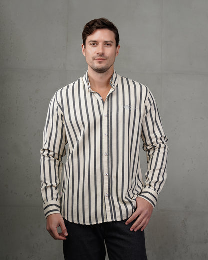 Men’s Black & Beige Striped Cotton Shirt (Big Size)
