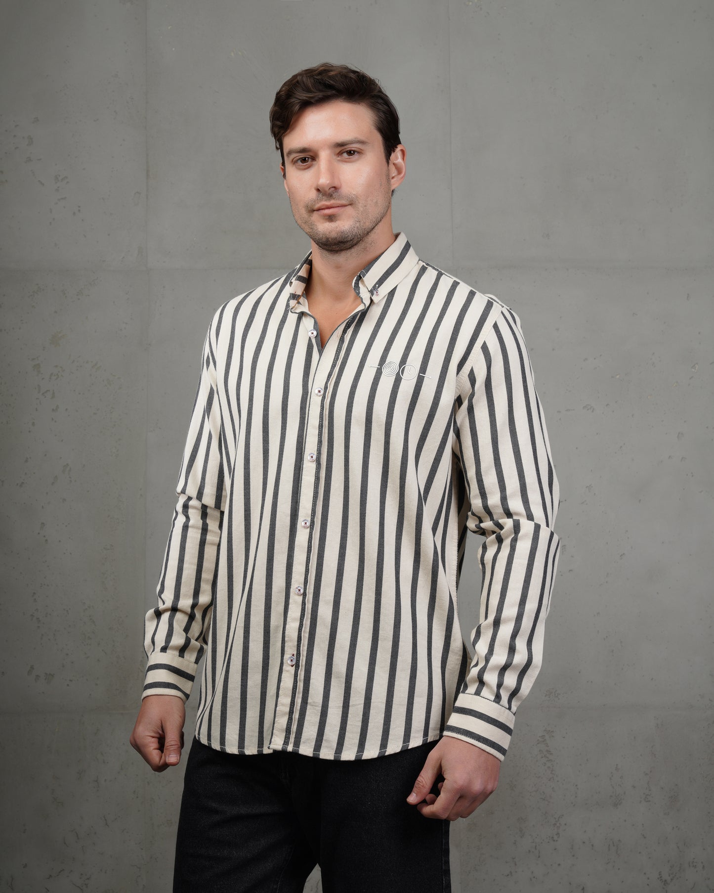 Men’s Black & Beige Striped Cotton Shirt (Big Size)