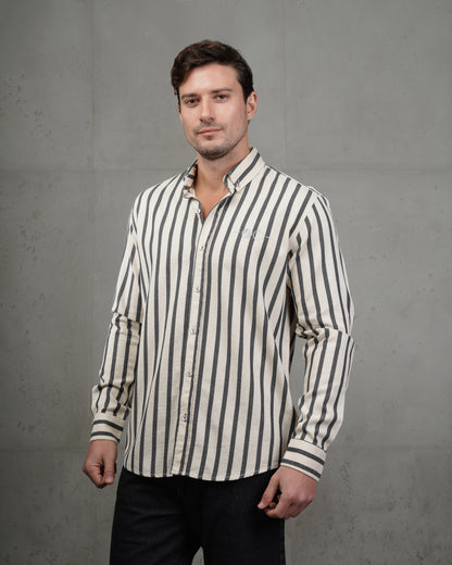 Men’s Black & Beige Striped Cotton Shirt (Big Size)