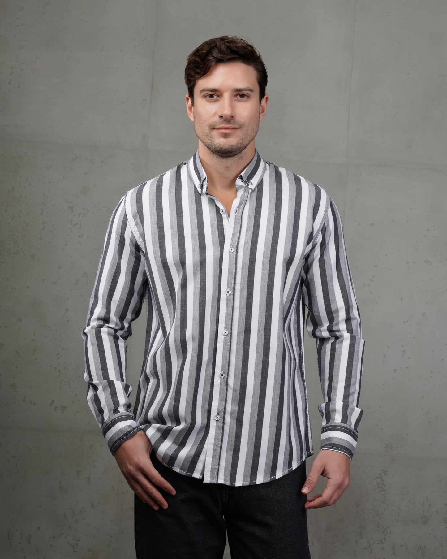 Black Casual Striped Cotton Shirt