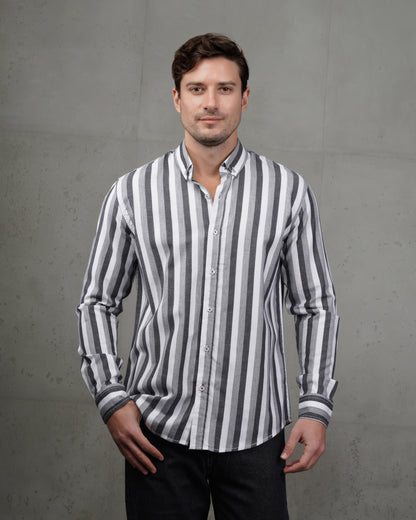 Black Casual Striped Cotton Shirt