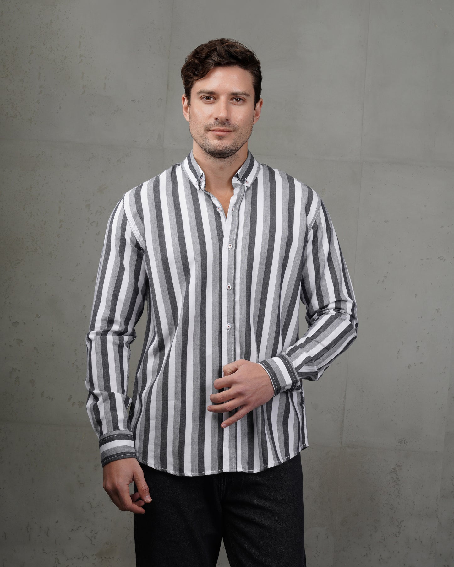 Black Casual Striped Cotton Shirt