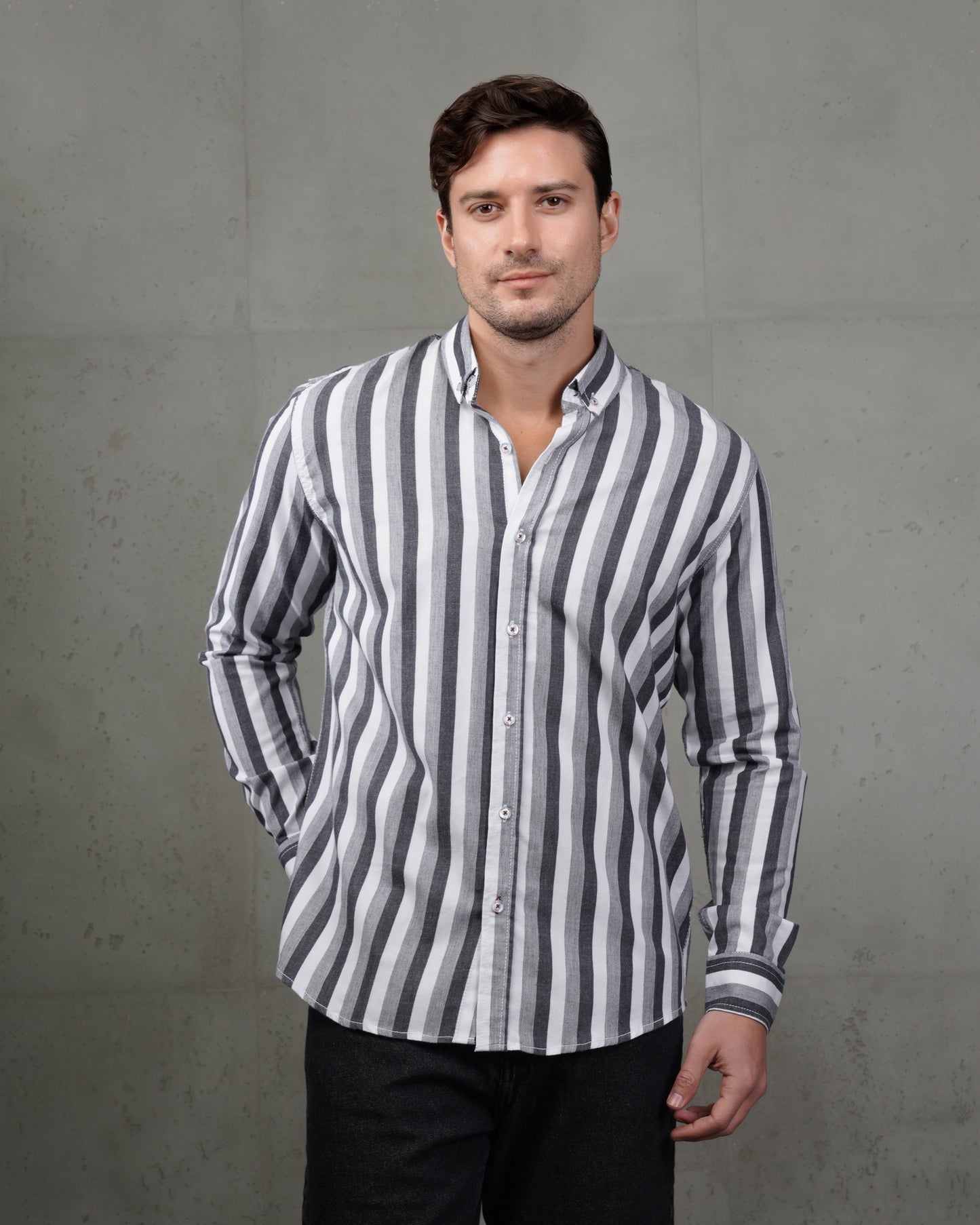 Black Casual Striped Cotton Shirt