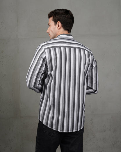 Black Casual Striped Cotton Shirt